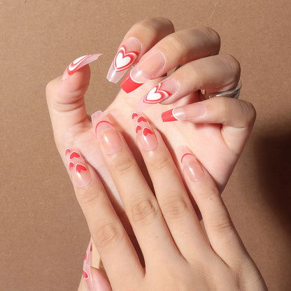 24Pc Simple French Medium length False Nails with Rhinestone