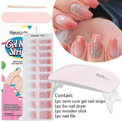 4pcs/set Sparkling Semi Cured Gel Nail Strips with Nail Dry Holographics