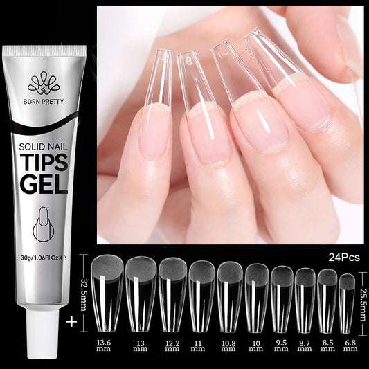 BORN PRETTY 30ml Solid Nail Tips Gel with 24Pcs