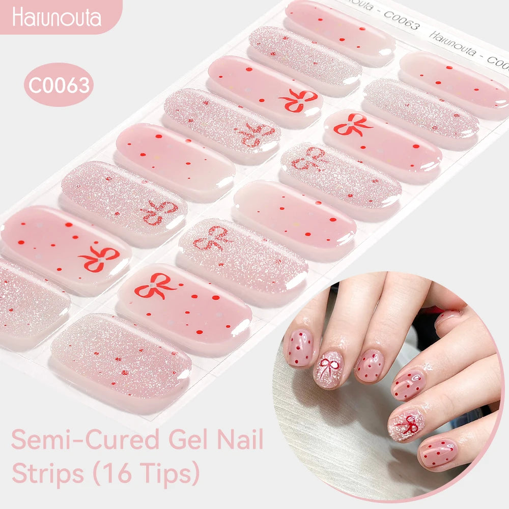 Gradient Auroras Semi Cured Sparkly Gel Nail Strips with UV/LED Nail Lamps