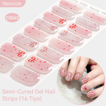 Gradient Auroras Semi Cured Sparkly Gel Nail Strips with UV/LED Nail Lamps