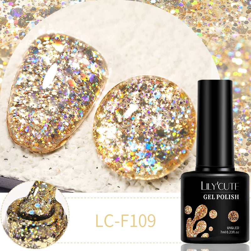 LILYCUTE 7ml 6pc Glitter Gel Nail Polish Set V