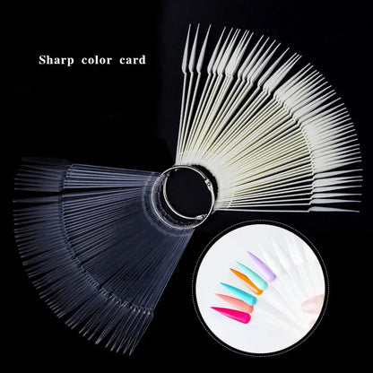50 pcs Sharp Fan Shaped Nail Art, False Tips Showing Card Sticks