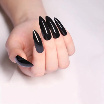 24Pc Simple French Medium length False Nails with Rhinestone