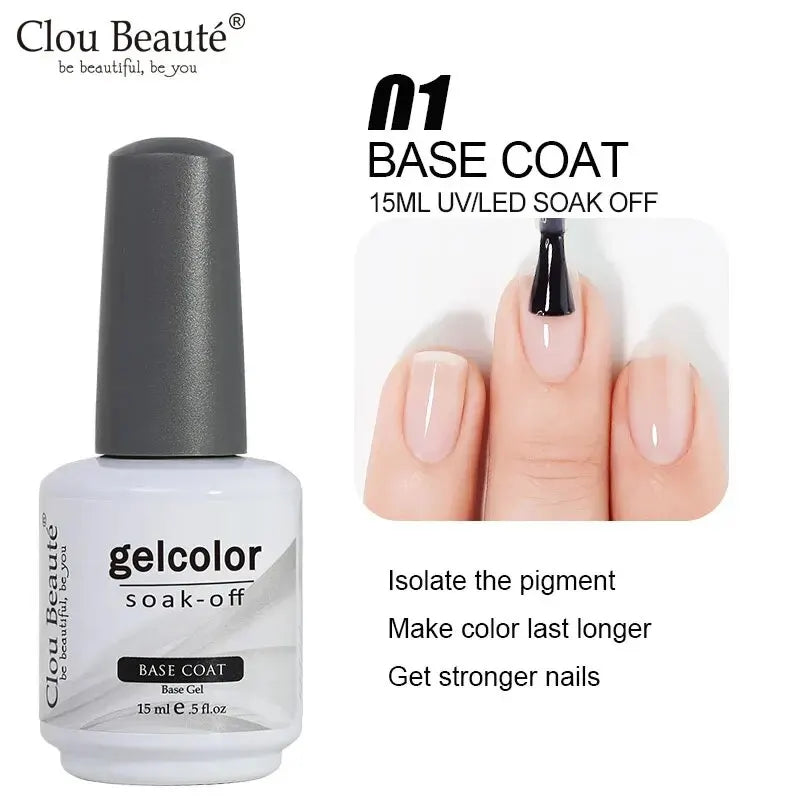 Clou Beaute No Wipe Top and Base Coat Gel Polish
