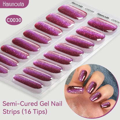Gradient Auroras Semi Cured Sparkly Gel Nail Strips with UV/LED Nail Lamps