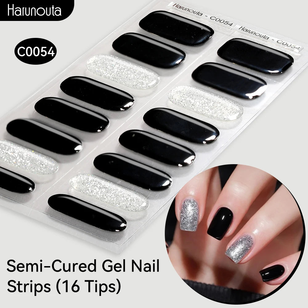 Gradient Auroras Semi Cured Sparkly Gel Nail Strips with UV/LED Nail Lamps