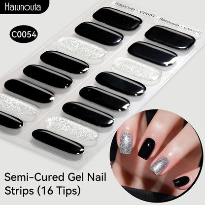 Gradient Auroras Semi Cured Sparkly Gel Nail Strips with UV/LED Nail Lamps