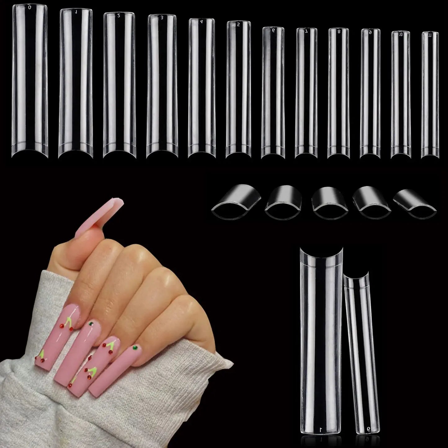 120Pcs Long Clear Various Size Nail Tips for Acrylic Nails