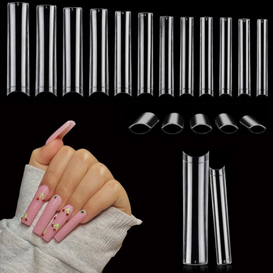 120Pcs Long Clear Various Size Nail Tips for Acrylic Nails