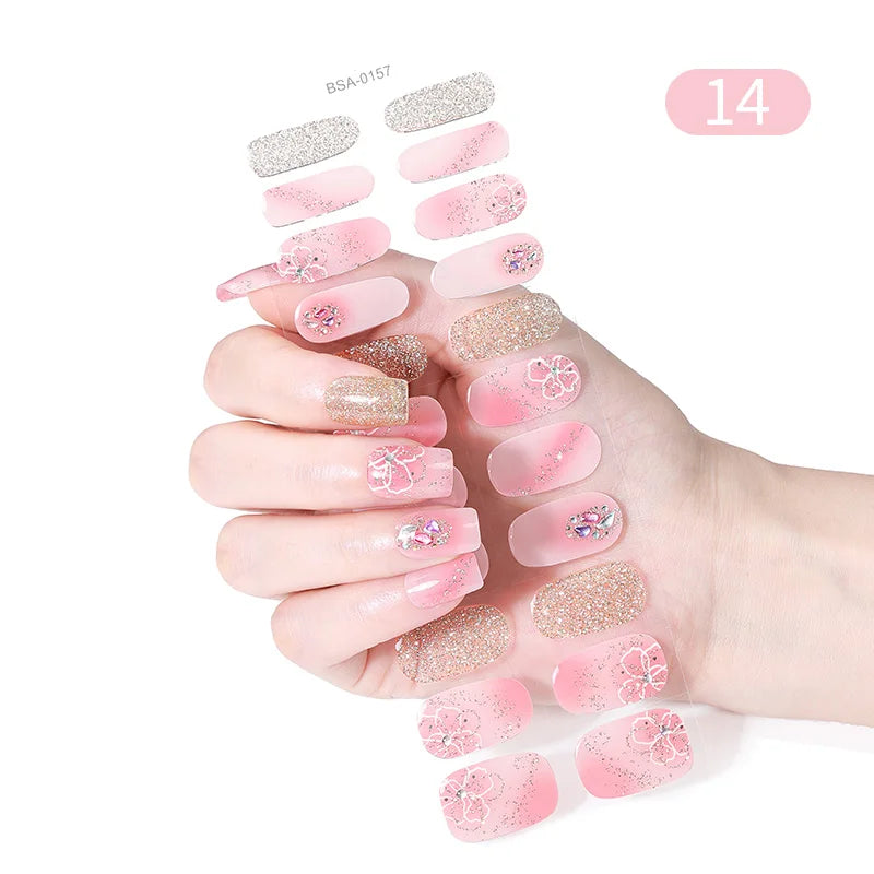 22 Tips Gradient Colorful Semi-cured Gel Nail Strips Luminous Full Cover