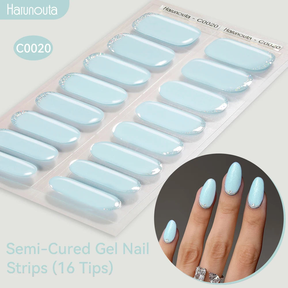Gradient Auroras Semi Cured Sparkly Gel Nail Strips with UV/LED Nail Lamps