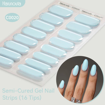 Gradient Auroras Semi Cured Sparkly Gel Nail Strips with UV/LED Nail Lamps