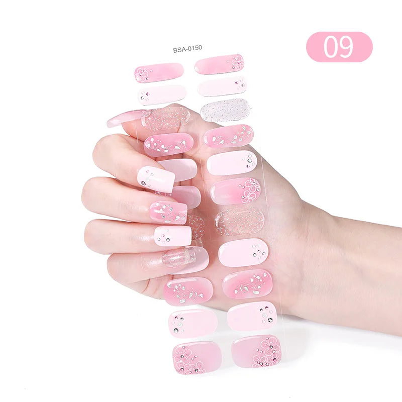 22 Tips Gradient Colorful Semi-cured Gel Nail Strips Luminous Full Cover