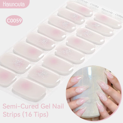 Gradient Auroras Semi Cured Sparkly Gel Nail Strips with UV/LED Nail Lamps