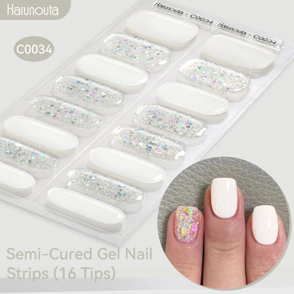 Gradient Auroras Semi Cured Sparkly Gel Nail Strips with UV/LED Nail Lamps