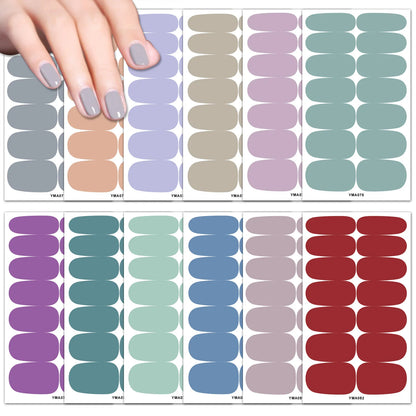 14 Nails Solid Color Simple Waterproof Nail Stickers