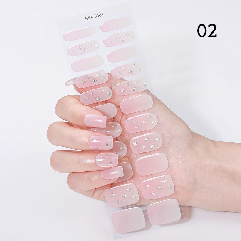 22 Tips Gradient Colorful Semi-cured Gel Nail Strips Luminous Full Cover