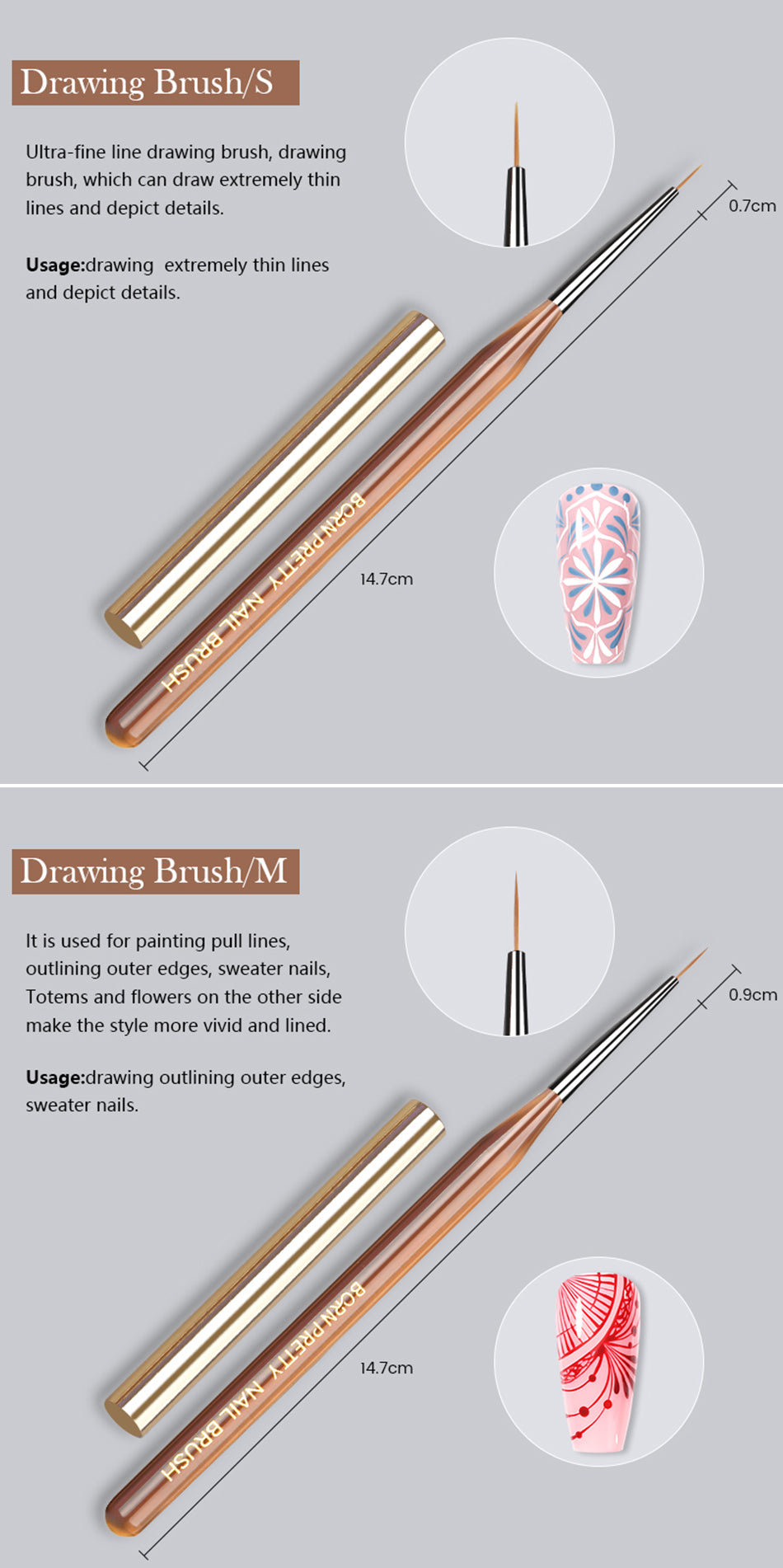 BORN PRETTY Nail Art Brush 9 Sizes  Nail Art Manicure Tool