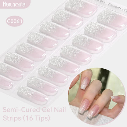 Gradient Auroras Semi Cured Sparkly Gel Nail Strips with UV/LED Nail Lamps