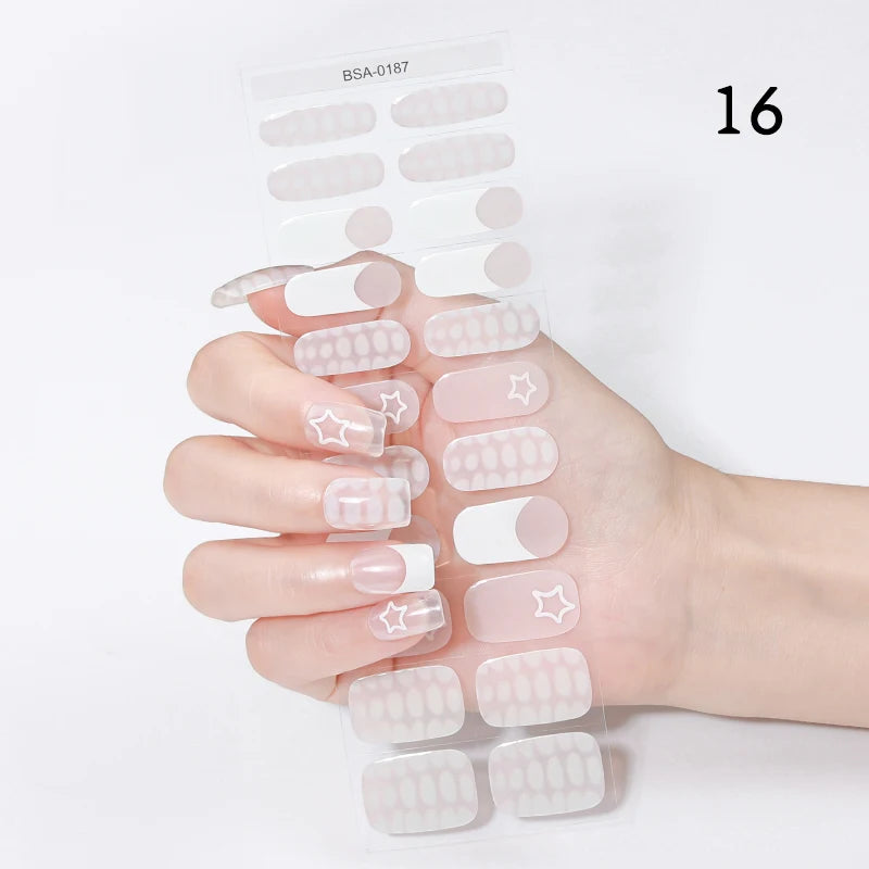 22 Tips Gradient Colorful Semi-cured Gel Nail Strips Luminous Full Cover