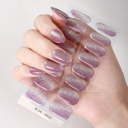 16 Tips Gradient Semi Cured Gel Nail Strips Shinning Cat Eye