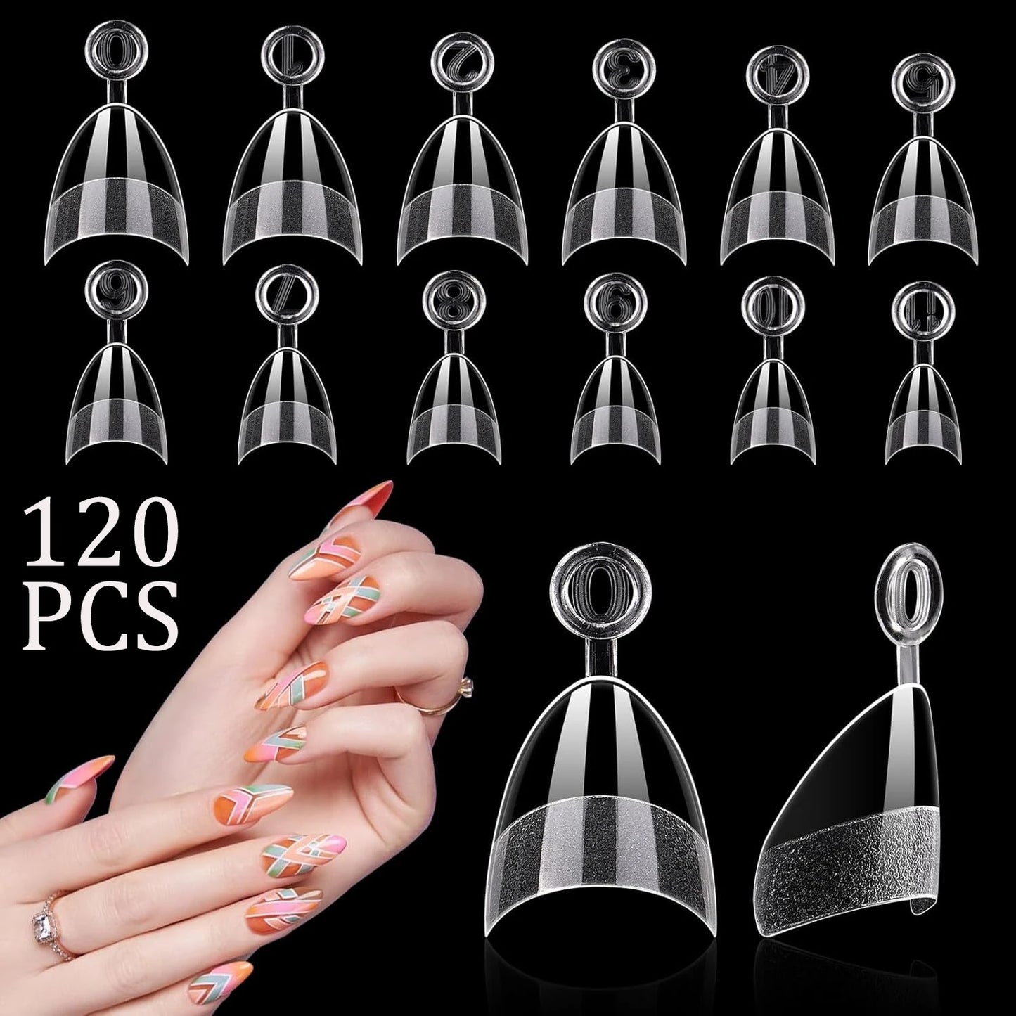 120Pcs Long Clear Various Size Nail Tips for Acrylic Nails