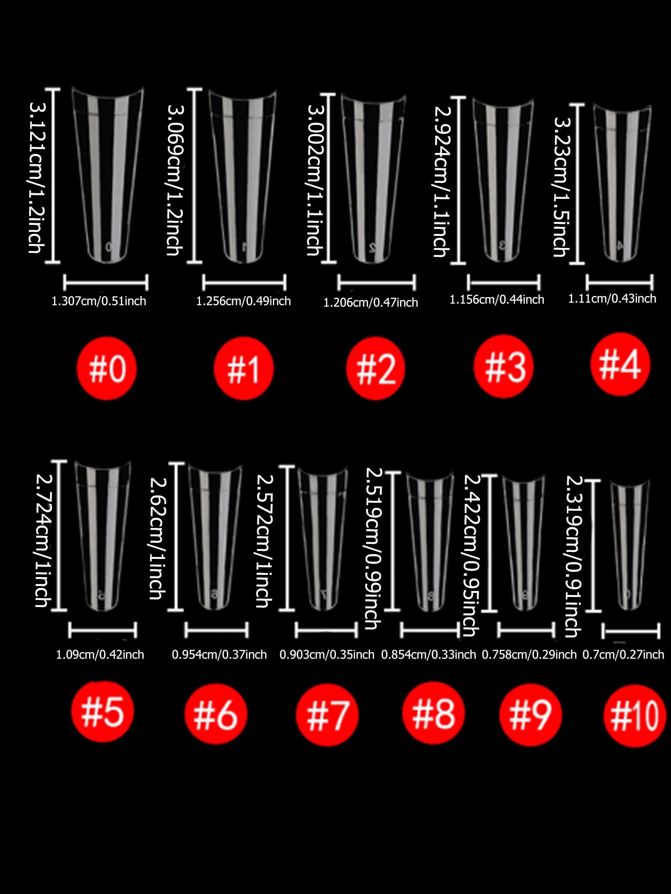 120Pcs Long Clear Various Size Nail Tips for Acrylic Nails