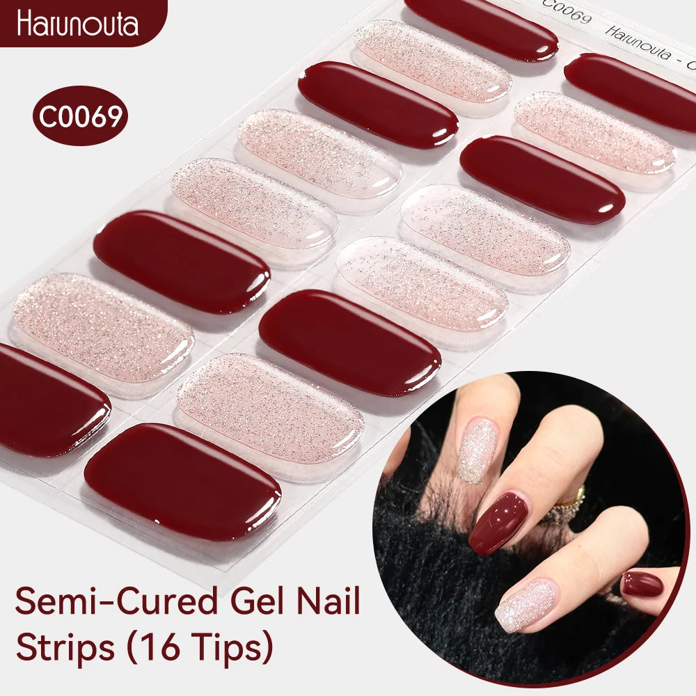 Gradient Auroras Semi Cured Sparkly Gel Nail Strips with UV/LED Nail Lamps