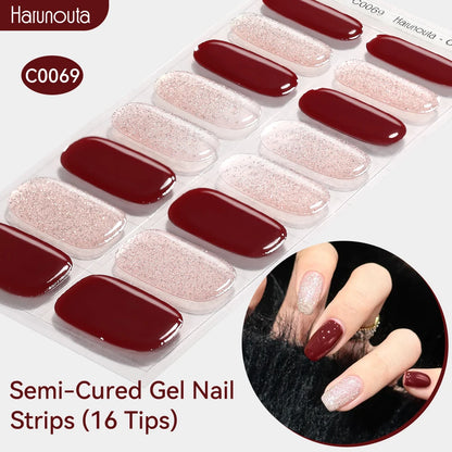 Gradient Auroras Semi Cured Sparkly Gel Nail Strips with UV/LED Nail Lamps