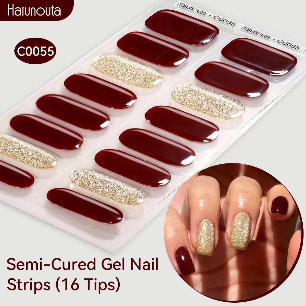 Gradient Auroras Semi Cured Sparkly Gel Nail Strips with UV/LED Nail Lamps