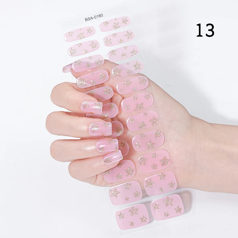 22 Tips Gradient Colorful Semi-cured Gel Nail Strips Luminous Full Cover