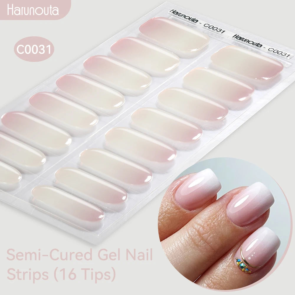 Gradient Auroras Semi Cured Sparkly Gel Nail Strips with UV/LED Nail Lamps