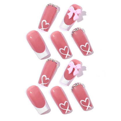 24pc Chic Bow Adorned Press On Nails Medium Long False Nails