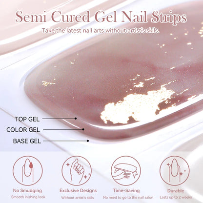 Gradient Auroras Semi Cured Sparkly Gel Nail Strips with UV/LED Nail Lamps