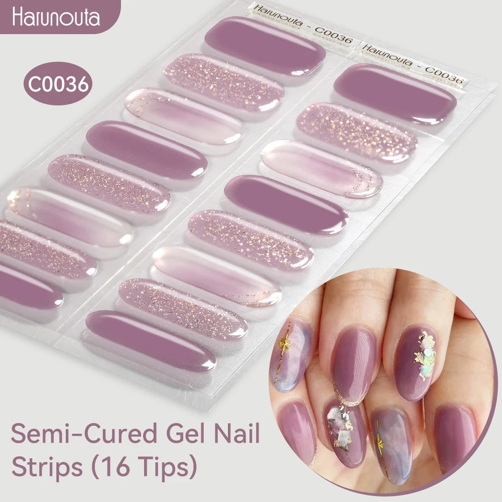 Gradient Auroras Semi Cured Sparkly Gel Nail Strips with UV/LED Nail Lamps