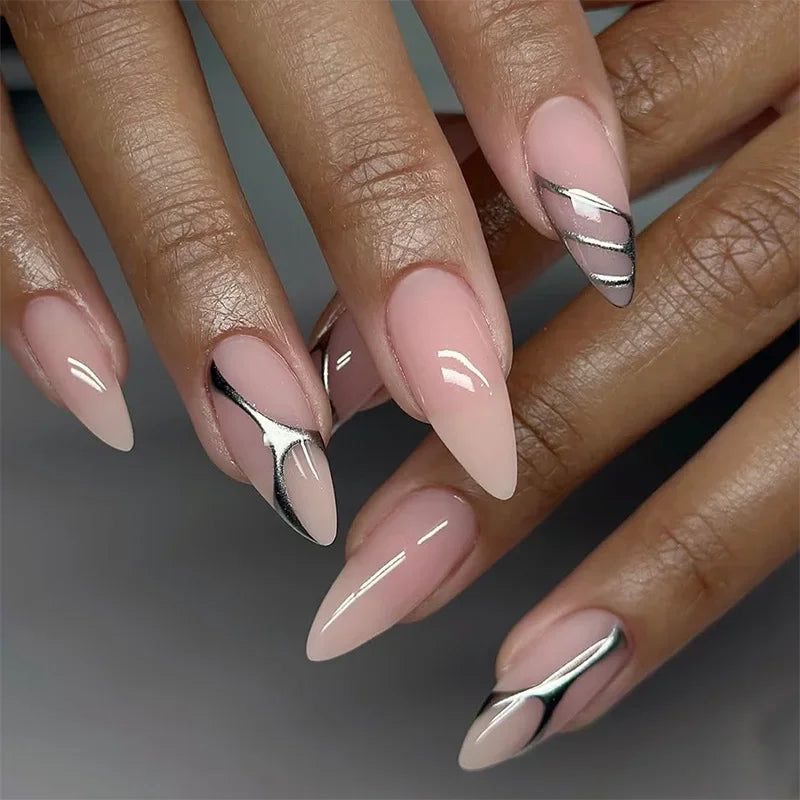 24pcs Press on Nails Medium Long Almond Shaped