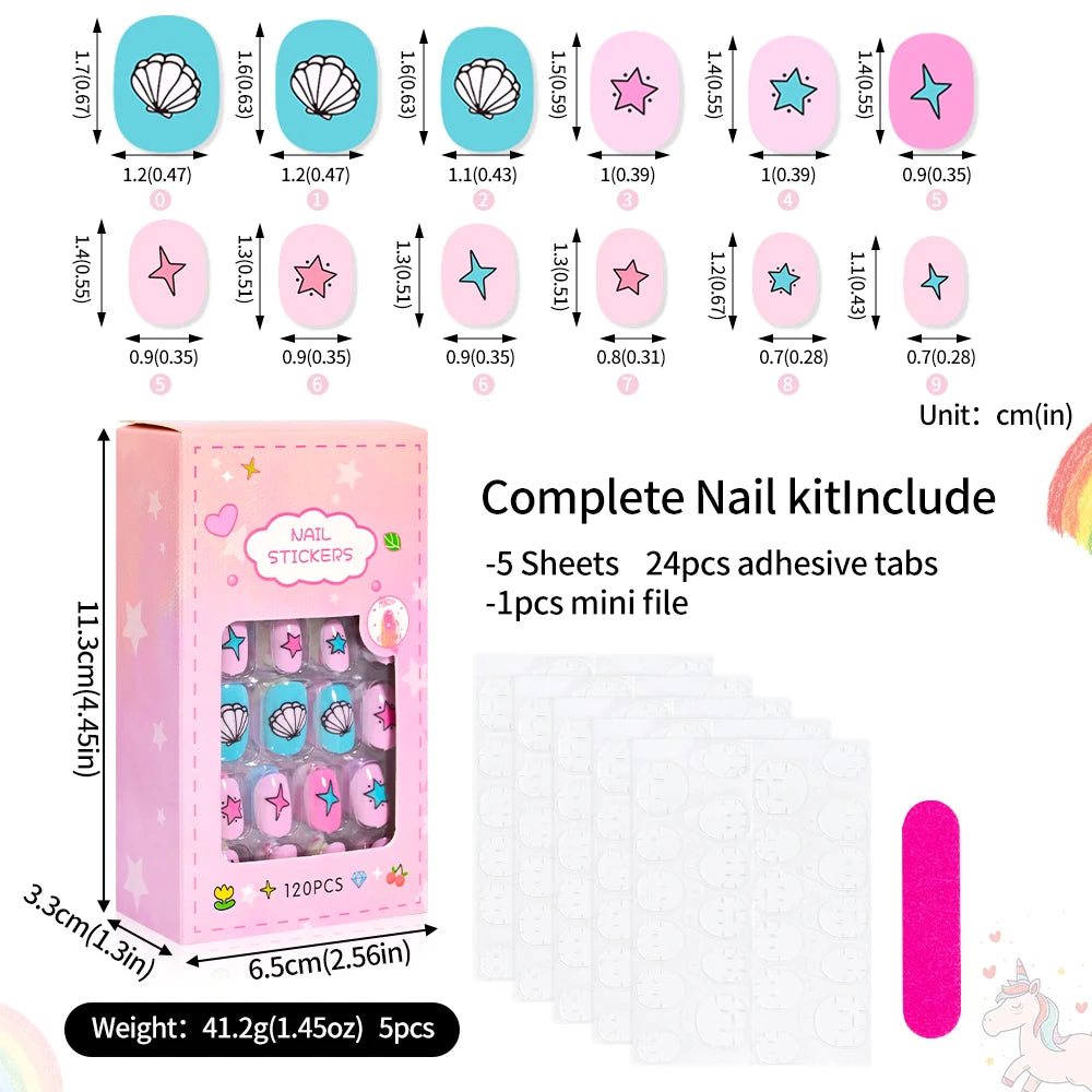 120 Pcs Children's Press on Nails Kids Cartoon Acrylic Fake Nails Tips