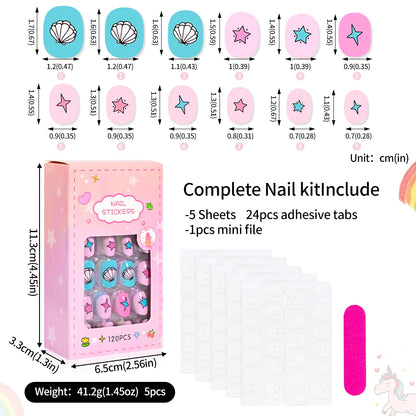 120 Pcs Children's Press on Nails Kids Cartoon Acrylic Fake Nails Tips