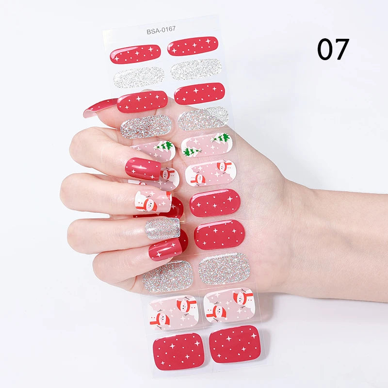 22 Tips Gradient Colorful Semi-cured Gel Nail Strips Luminous Full Cover