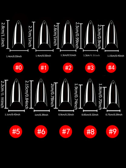 120Pcs Long Clear Various Size Nail Tips for Acrylic Nails