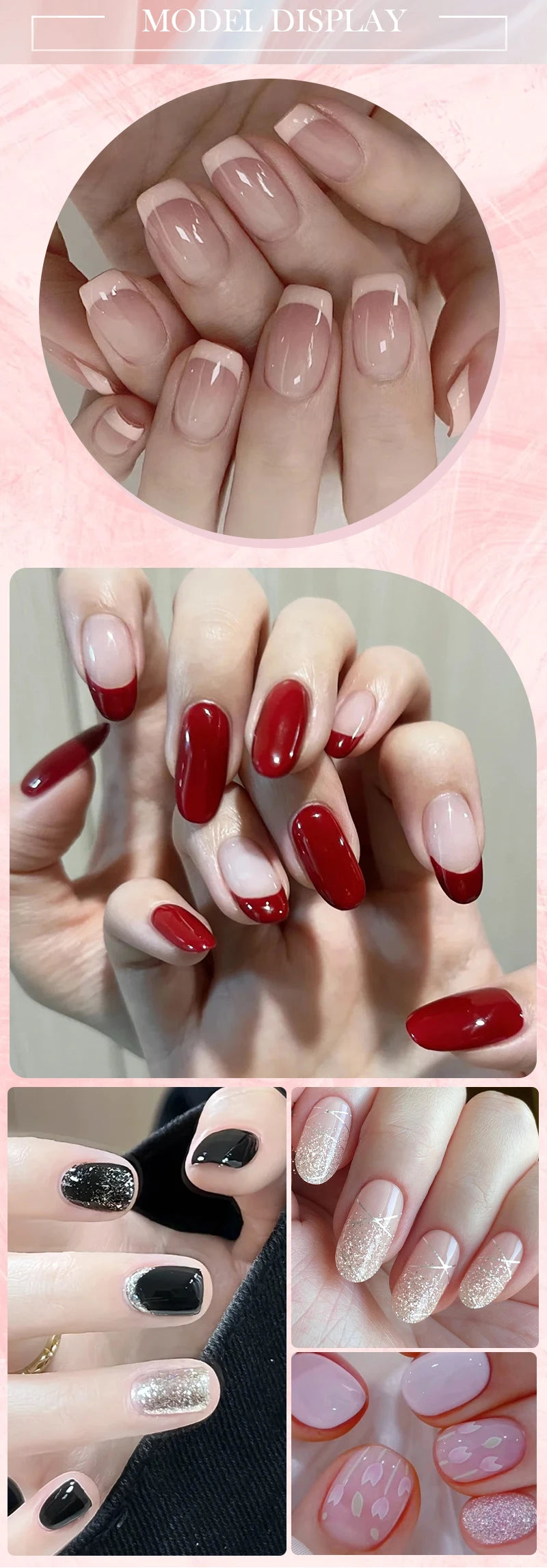 Harunouta 4pcs/set French Semi Cured Gel Nail Strips with Nail Lamp