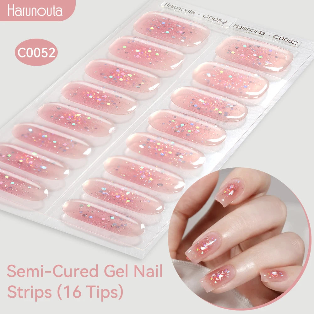 Gradient Auroras Semi Cured Sparkly Gel Nail Strips with UV/LED Nail Lamps