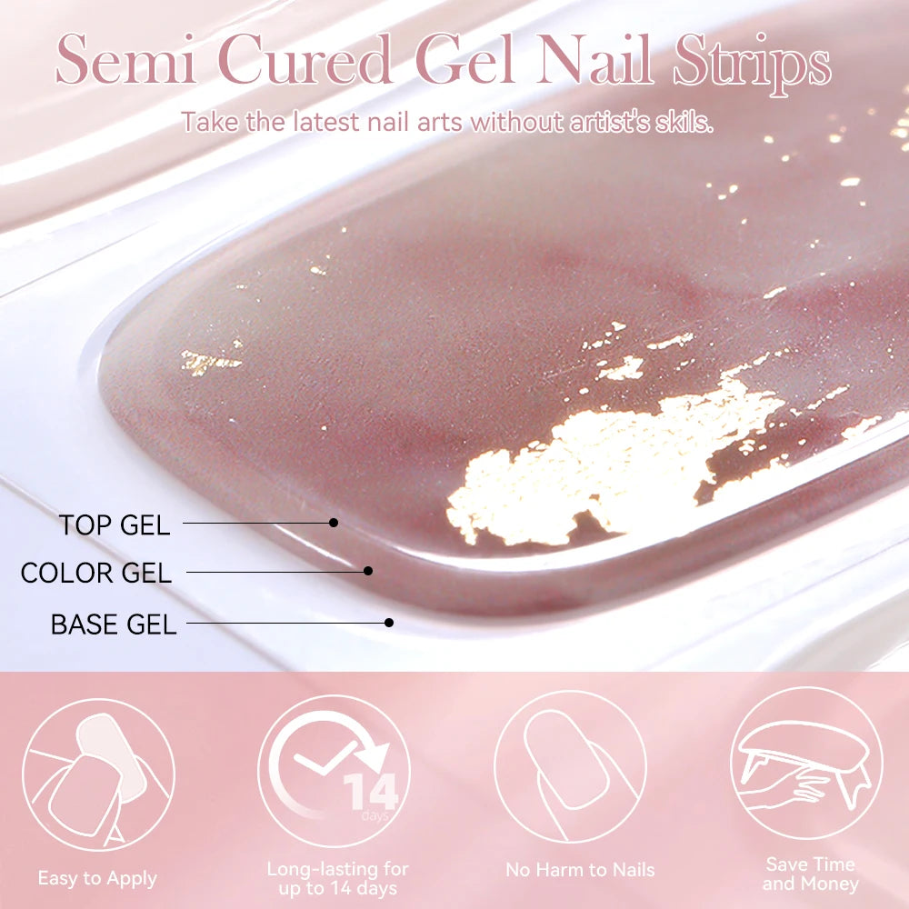 Harunouta 4pcs/set French Semi Cured Gel Nail Strips with Nail Lamp