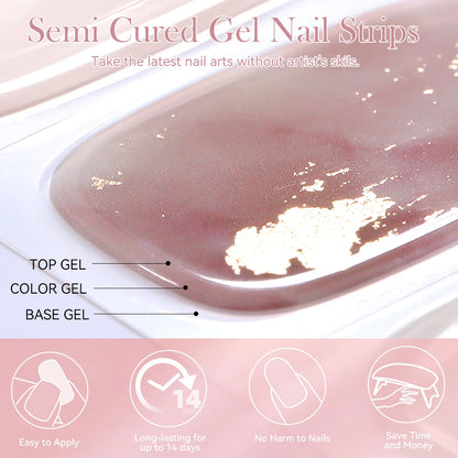 Harunouta 4pcs/set French Semi Cured Gel Nail Strips with Nail Lamp