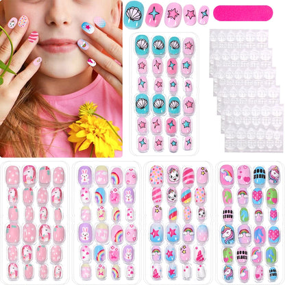 120 Pcs Children's Press on Nails Kids Cartoon Acrylic Fake Nails Tips