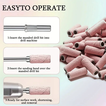 100Pcs Professional Nail Drill Sanding Bands, Bits for Manicure and Pedicure Tools
