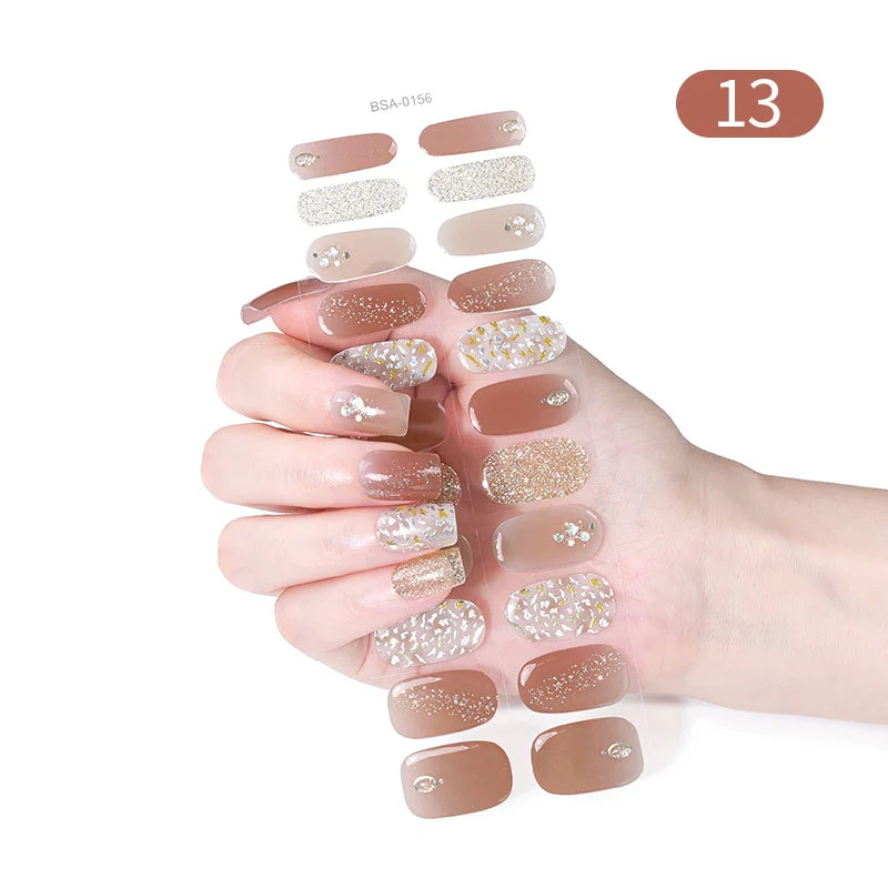 22 Tips Gradient Colorful Semi-cured Gel Nail Strips Luminous Full Cover