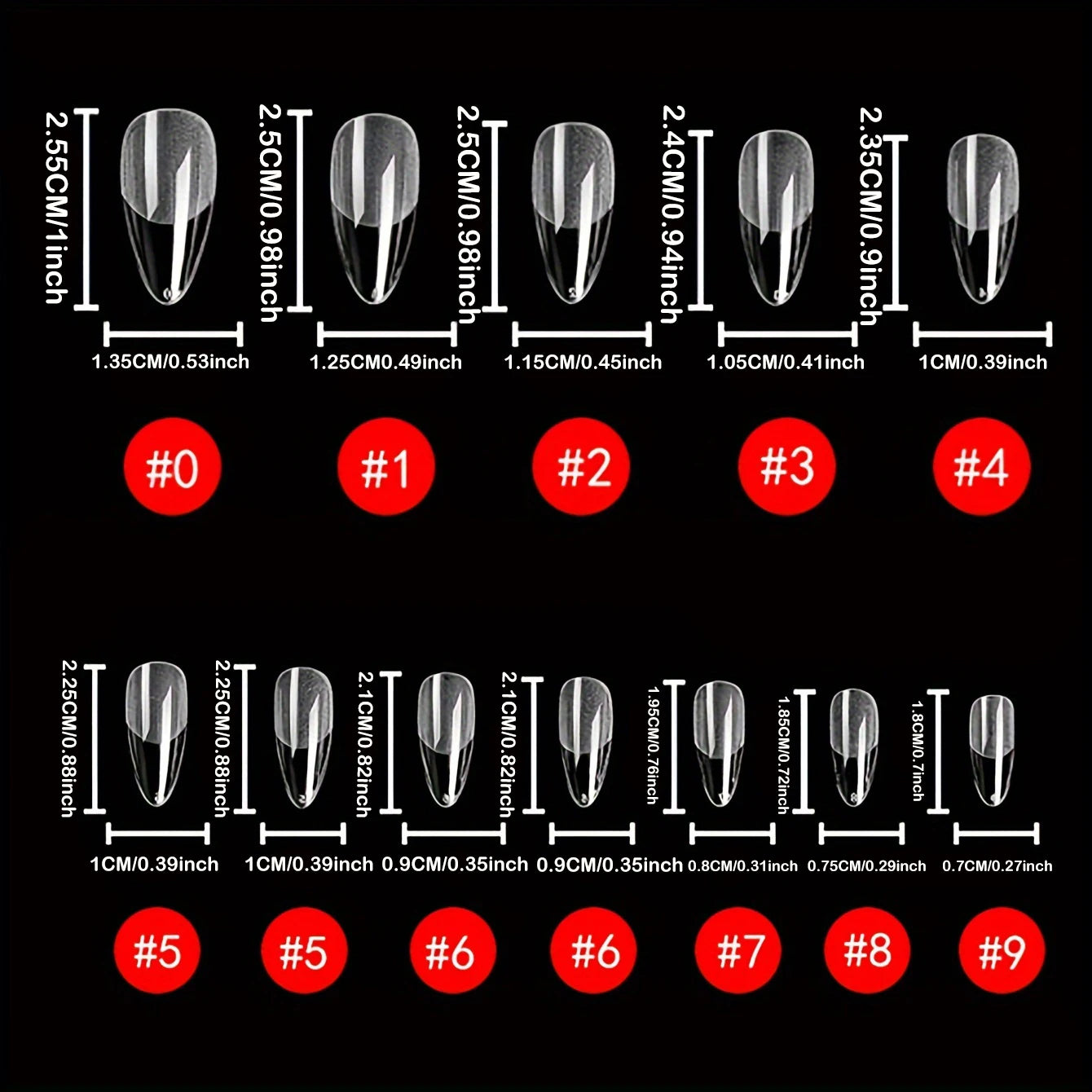 120Pcs Long Clear Various Size Nail Tips for Acrylic Nails