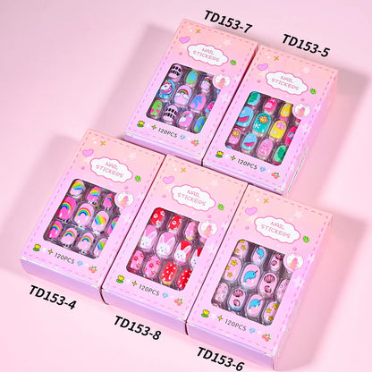 120 Pcs Children's Press on Nails Kids Cartoon Acrylic Fake Nails Tips